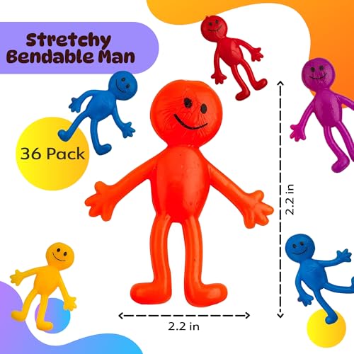 Stretchy Bendable Man - Assorted Fun Colors, A Sticky, Stretchable, Slimy, Gooey Texture, Toy for Stress Anxiety Relief, Great Party Favor, Stocking Stuffer